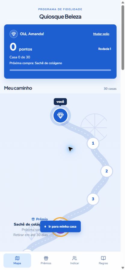 Tela real de demonstração do programa Vinkulô no celular